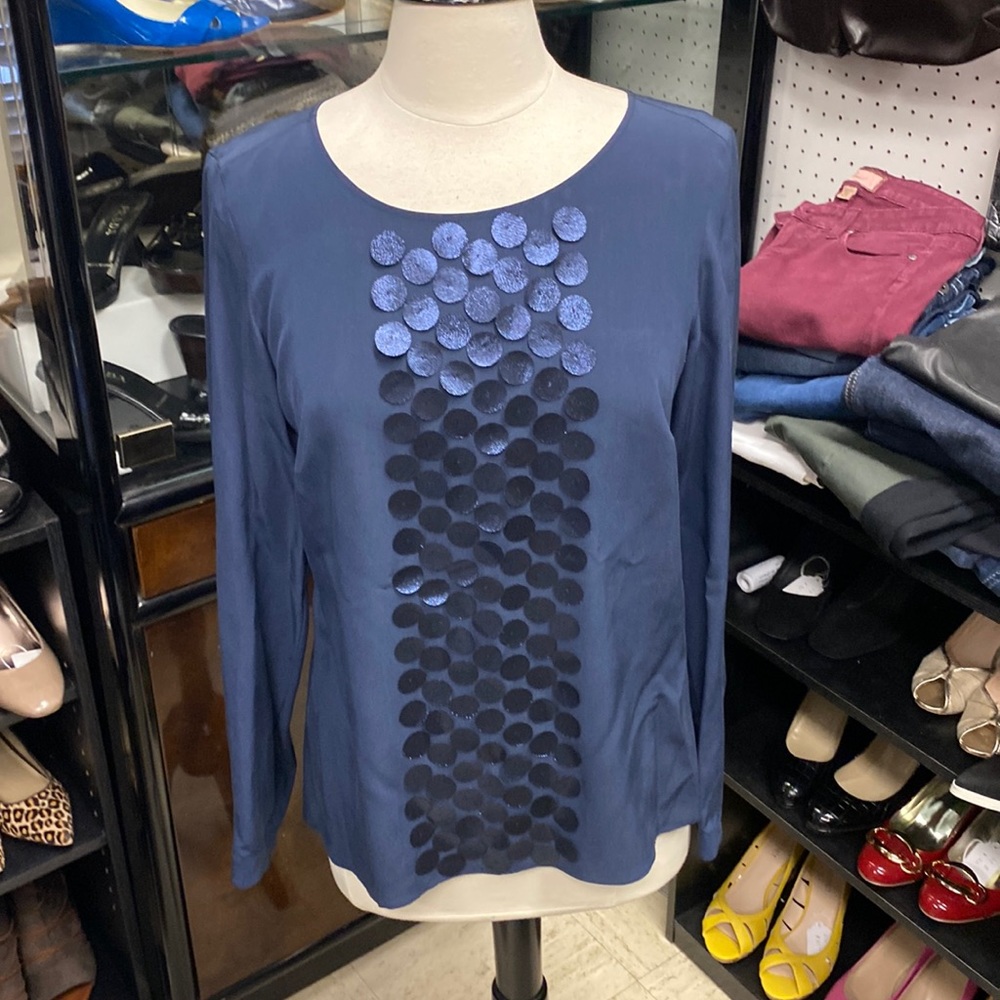 Akris Punto Textured Long Sleeve Silk Top - Sz 8